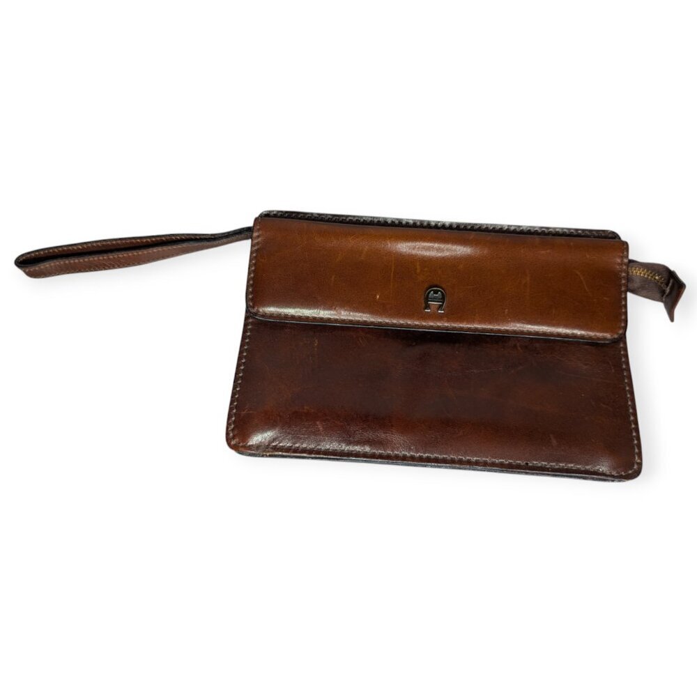 Vintage Brown Faux Leather Wallet Wristlet 8.5" x 5.5" x 1"